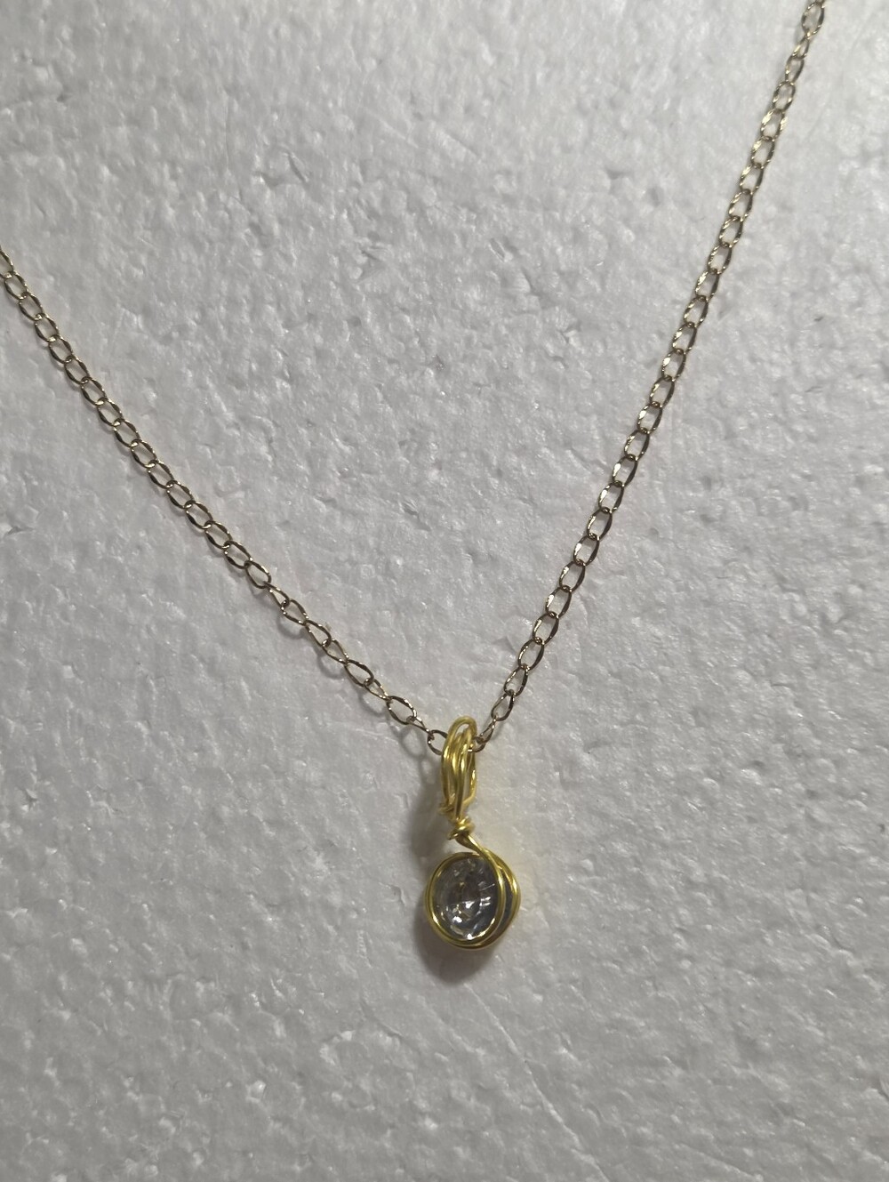 Handcrafted Delicate Gold Wire Pendant Necklace with Clear Cubic Zirconia